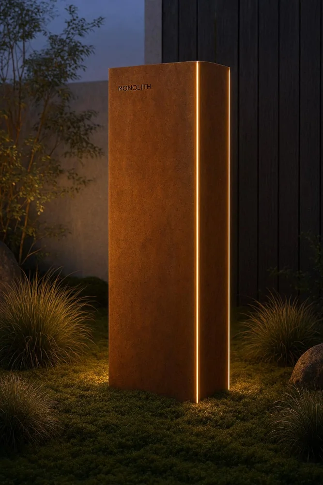 Lichtsäule aus Cortenstahl der Serie Monolith